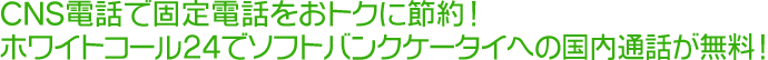 CNS電話で固定電話をおトクに節約！ホワイトコール24でソフトバンクケータイへの国内通話が無料！